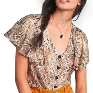 NWT EVA FRANCO X ANTHROPOLOGIE Willow Snakeskin Print Lace Top - XS